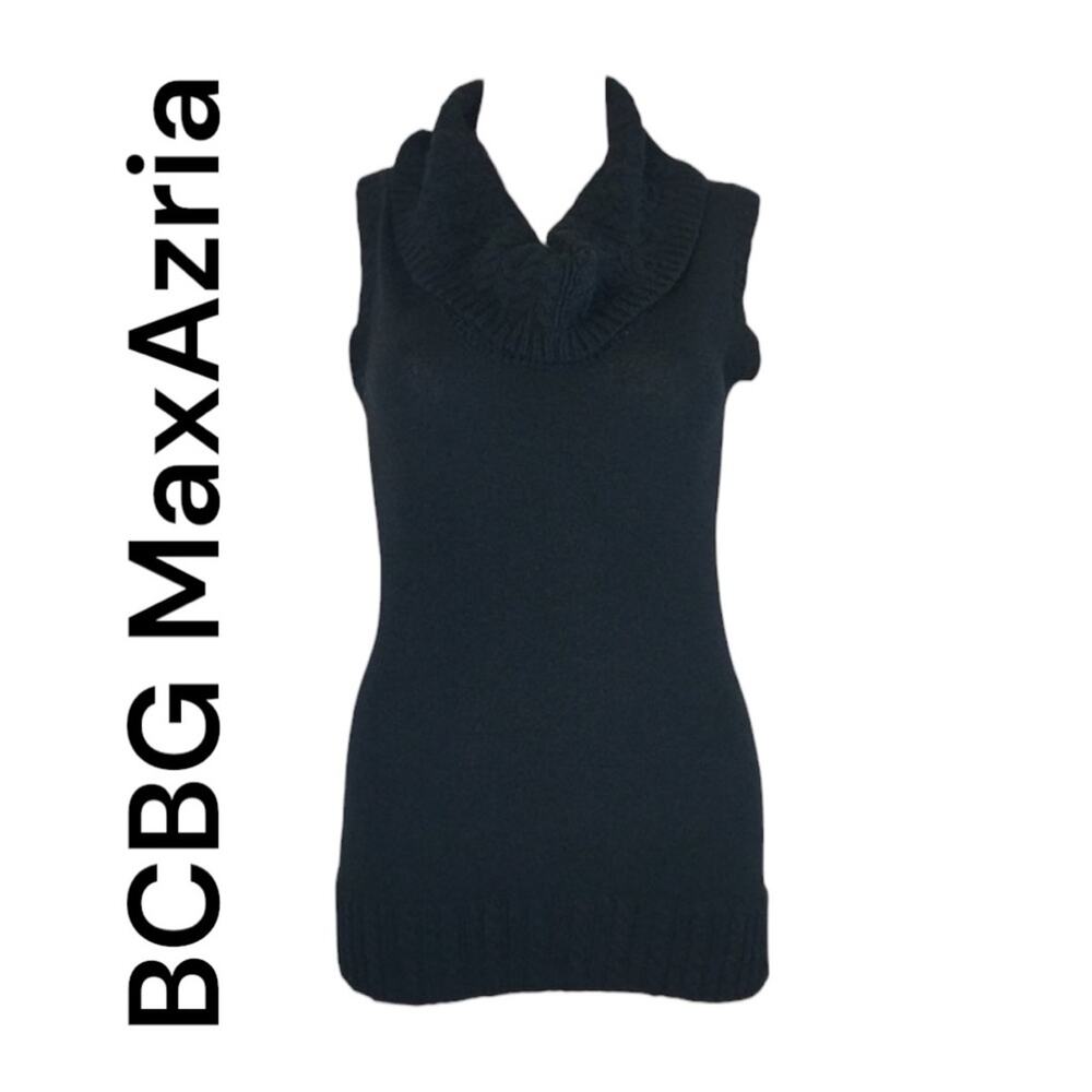 BCBG MaxAzria womens small cowl neck sweater tank black new braided knit turtle